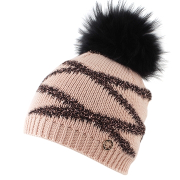 Дамска плетена шапка с естествен помпон Granadilla  JG5418, Розов