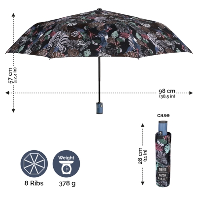 Дамски автоматичен Open-Close чадър Perletti Technology 21718, Синя дръжка