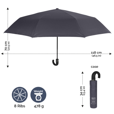Umbrelă automată pentru bărbați Open-Close Perletti Technology 21730/ 118 cm, Gri Inchis