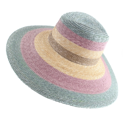 Pălărie de paie de vară cu boruri largi Raffaello Bettini RB 22/20040, Mov/Natural