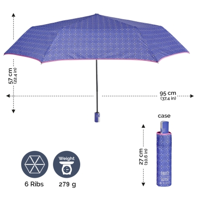 Ladies' flat automatic Open-Close umbrella Perletti Technology 21749, Blue-Violet