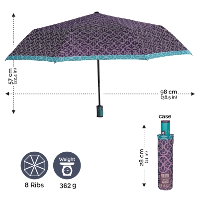 Umbrela automată Open-Close pentru femei Perletti Technology 21752, Violet închis