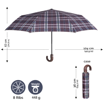 Men's automatic Open-Close umbrella Perletti Technology 21763, Check/Blue and green lines