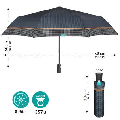 Men's automatic Open-Close umbrella Perletti Time 26344, Dark grey