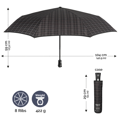 Umbrelă automată pentru bărbați Open-Close Perletti Technology 21713, Pătrat maro