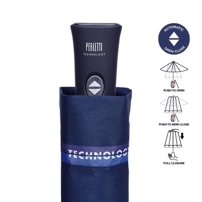 Umbrelă automată pentru bărbați Open-Close Perletti Technology 21765, Albastru inchis