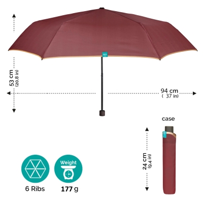 Ladies' manual Extraslim umbrella Perletti Time 26323, Brick