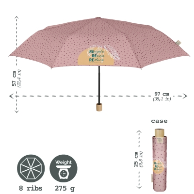 Дамски неавтоматичен чадър Perletti Green 19113, Пепел от рози