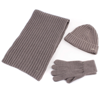 Set de eșarfă de lână, pălărie și mănuși pentru bărbați JailJam  Top Wool Set, Maro/gri
