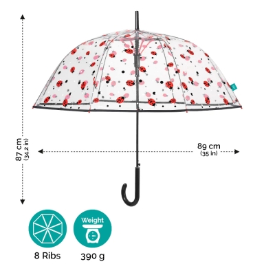 Ladies' Transparent Automatic Golf Umbrella Perletti Time 26332, Ladybugs