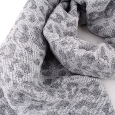Ladies' winter scarf Pulcra Umberto, 58x190 cm, Grey/Leopard