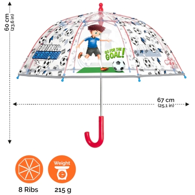 Детски неавтоматичен чадър Perletti CoolKids Football Champion 15613, Прозрачен